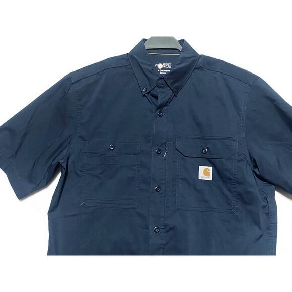 Carhartt Force Shirt Men's Size M Relaxed Fit Dark Blue Button Down Short Sleeve - Picture 4 of 7